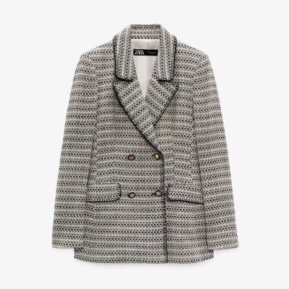 ZARA BLOGGERS FAV TEXTURED SAND AND BLUE BLAZER NWT chanelish style - Picture 5 of 13